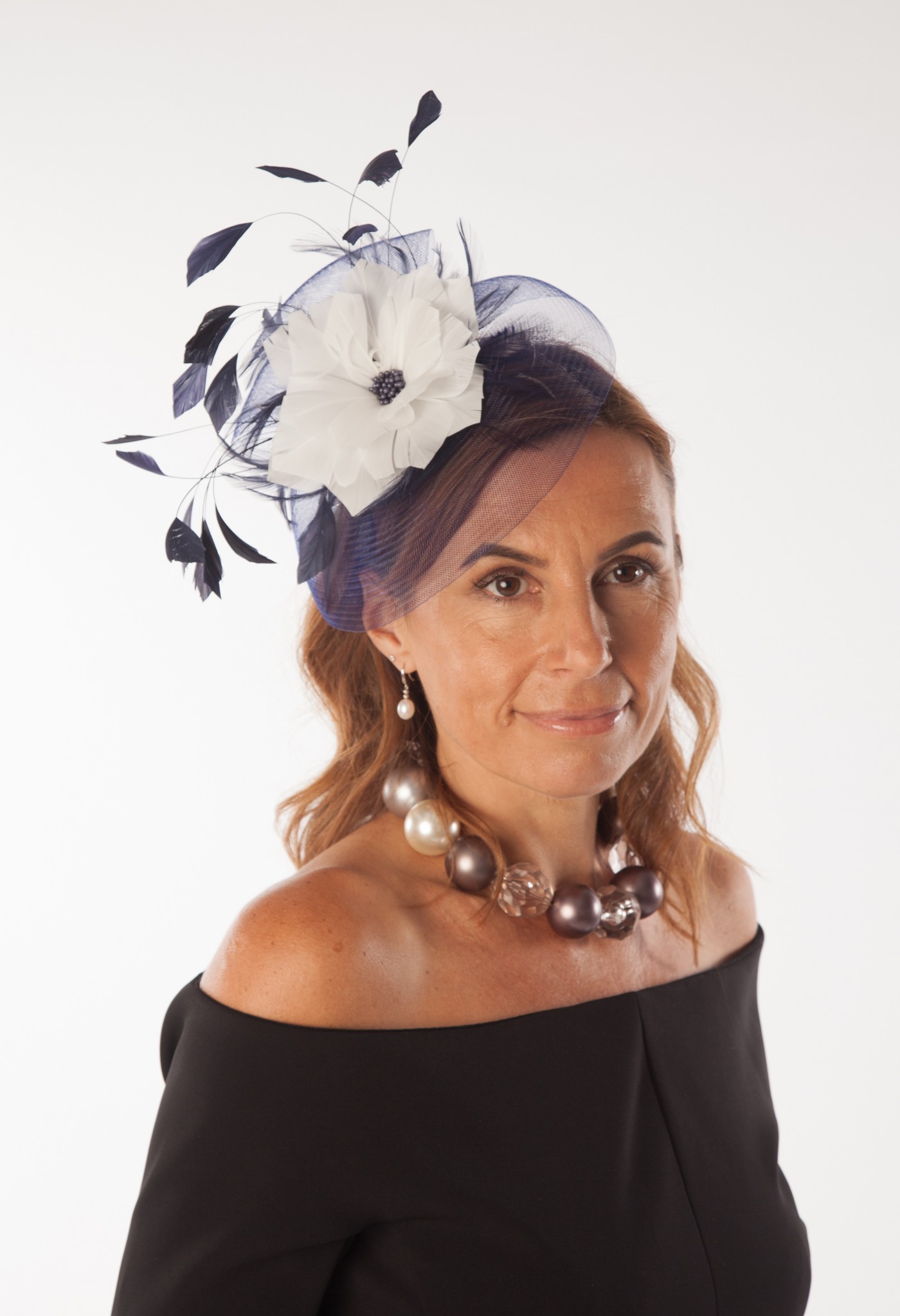 Snoxell Gwyther Fascinator (Navy/white) Fascinators Bridal